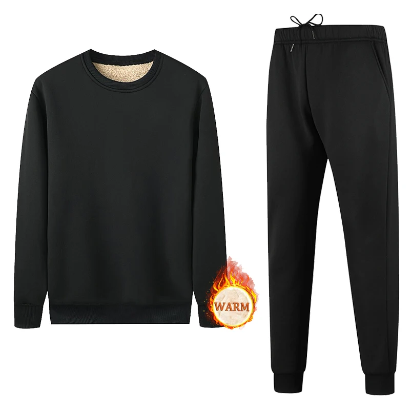 

Men's Autumn and Winter Warm Outfit Round Neck Sweatshirt Set Lamb Fleece Hot Selling Set