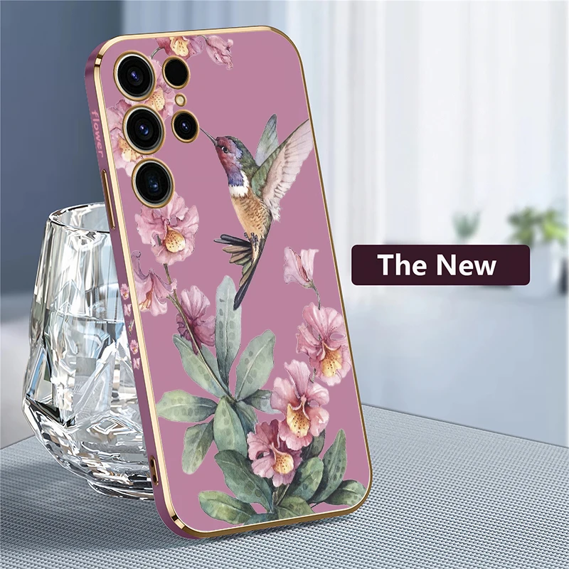 Handyhülle für Samsung Galaxy S24 S21 FE S25 Ultra S25 Plus 5G S23 FE S24 S22 Plus Flower Bird Plating Schutzhülle