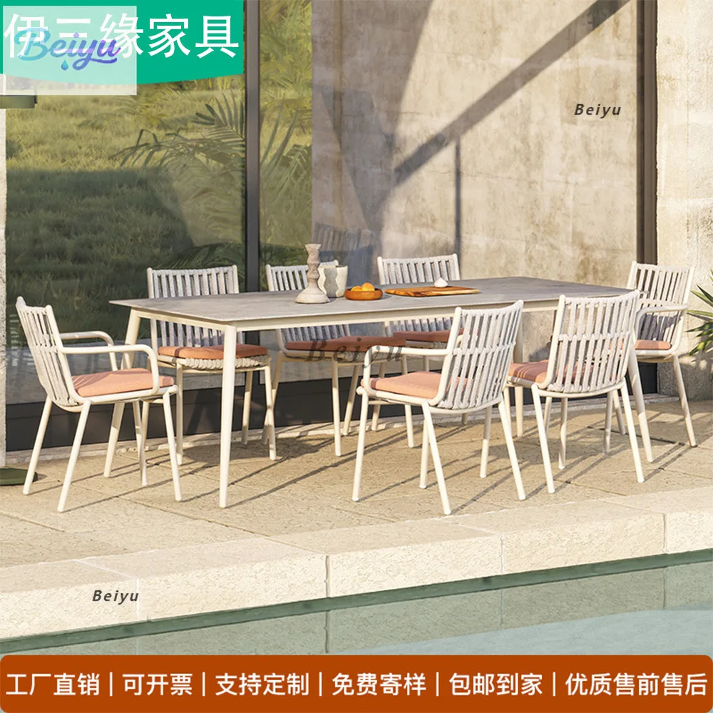 

Комбинация стола и стула на открытом воздухе, вилла, сад, двор, водонепроницаемый солнцезащитный крем, кресло для отдыха из ротанга, уличная терраса, современная