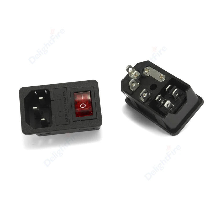 IEC320 C13 C14 Electrical Power Socket LED 250V Rocker Switch Brass 10A C6 Fuse Inlet Plug Connector Computer Mount Outlet