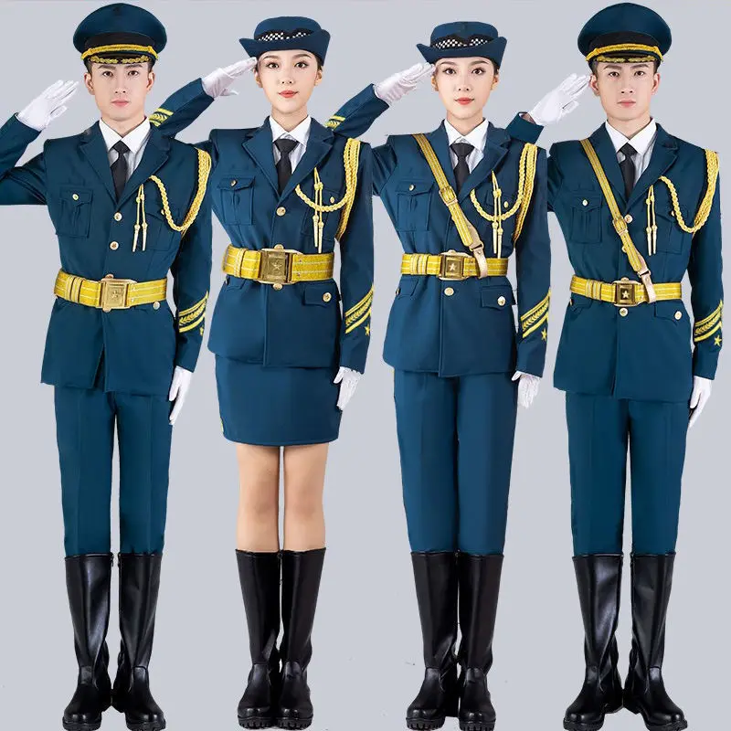 University Training Flag Raiser Salute Uniform Enterprises Band Performance Costume Occasion Ceremony Gold Belt Guard Clothing