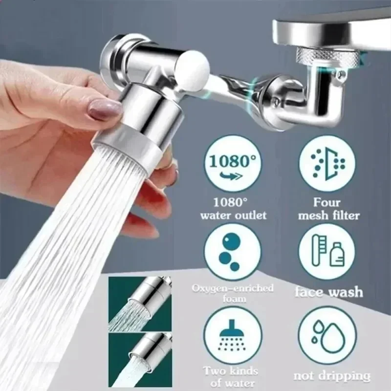 1080° Rotation Universal Faucet Extender Sprayer Head Kitchen Mechanical Arm Extension Mixer Aerator Bubbler Faucet Converter