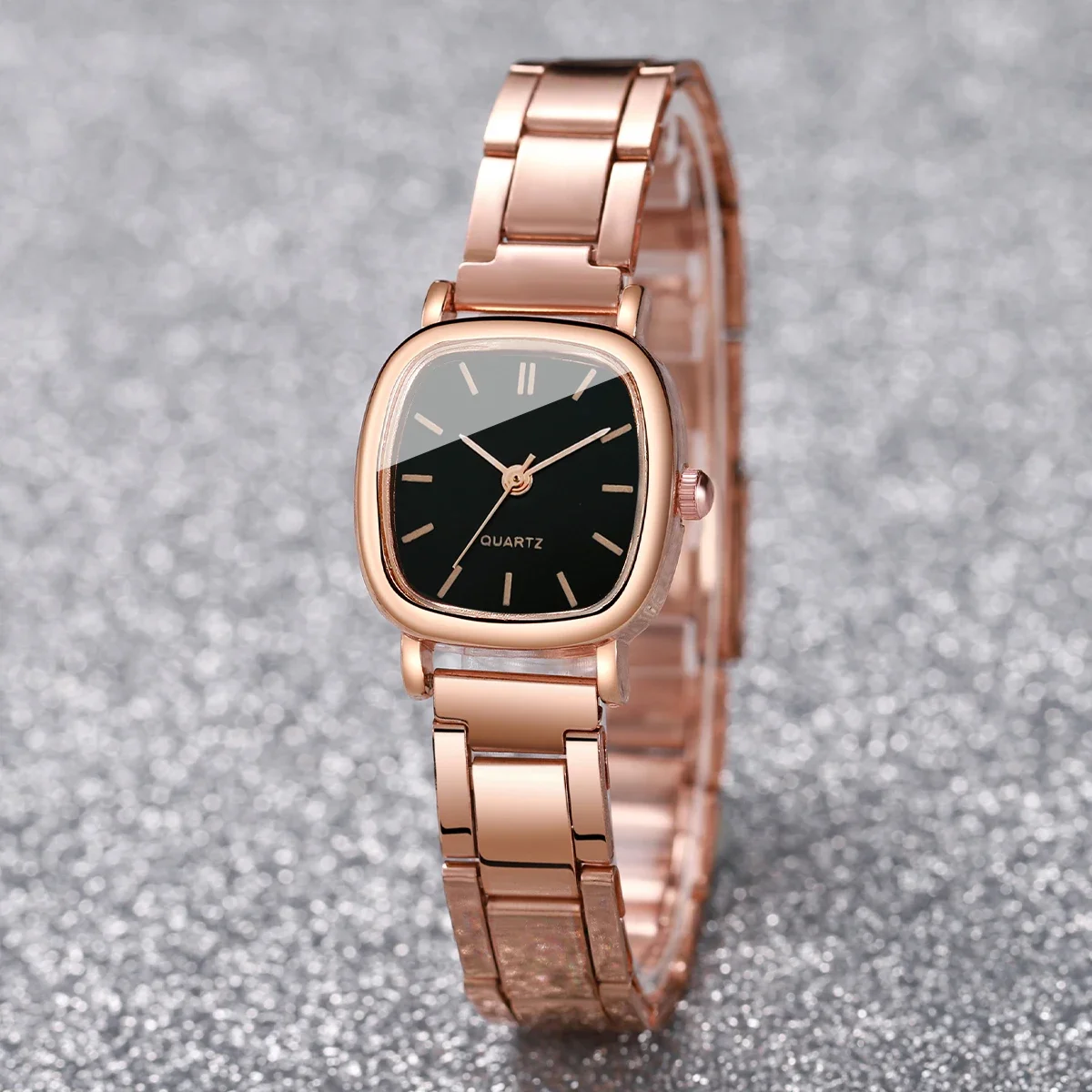 2PCS/Set Fashion Square Women Watches Stainless Steel Band Quartz Watch Heart Bracelet Set