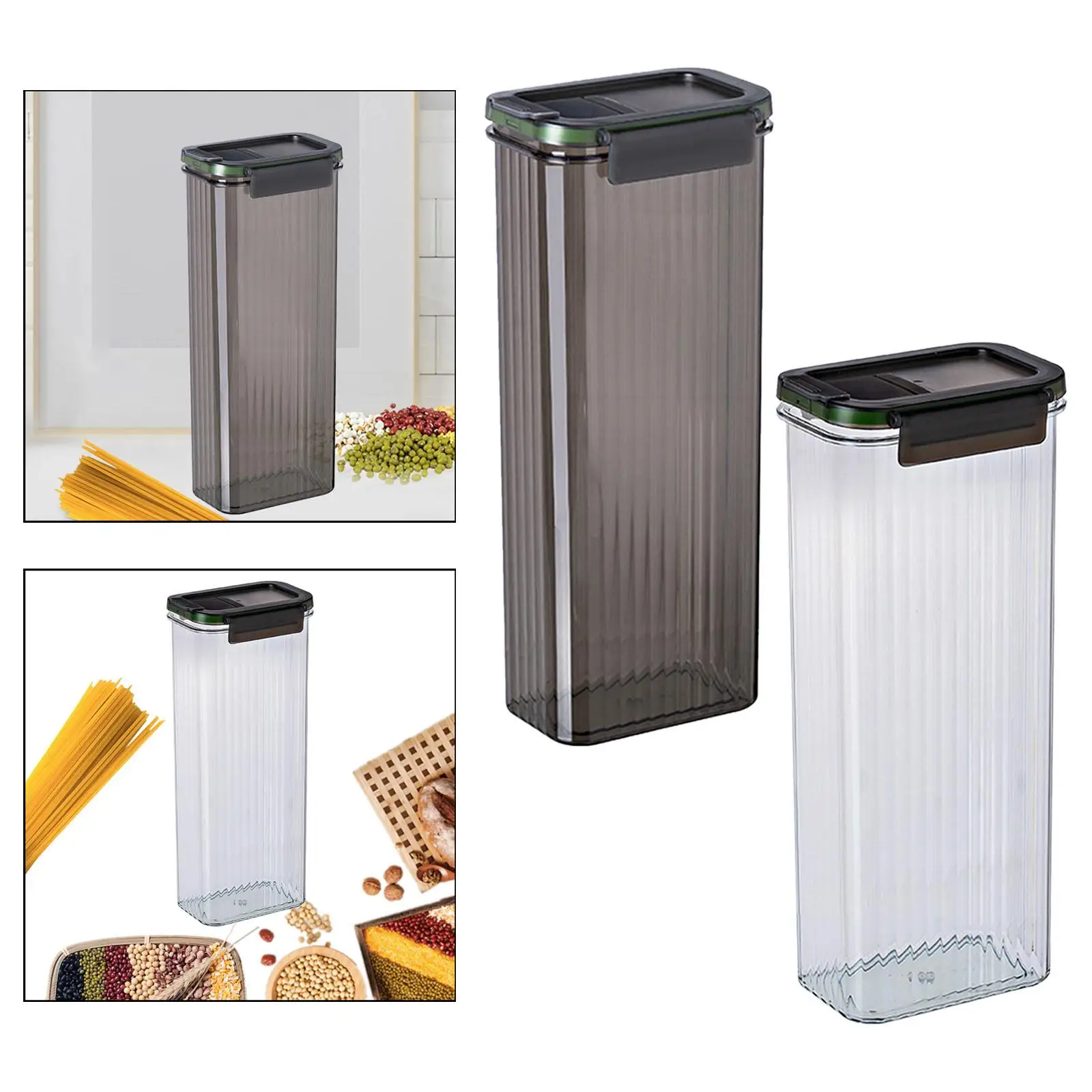 Airtight Kitchen Storage Canister Plastic Spaghetti Noodle Holder Box Clear Design for Beans Grains Instant Noodles