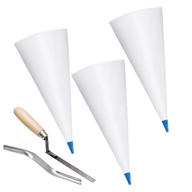 3 Pack Tile Grout Masonry Mortar Bag & Brick Jointer & Tuck-Pointers, Heavy Duty Piping Bags Grout Sealer Bag (Blue)