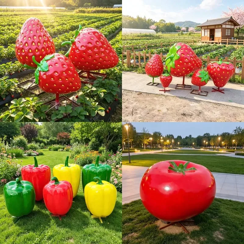for Custom Modern Outdoor Fruit Garden Decor Life Size Strawberry Statue Vegetable Sculpture Resin Hand Painted Model