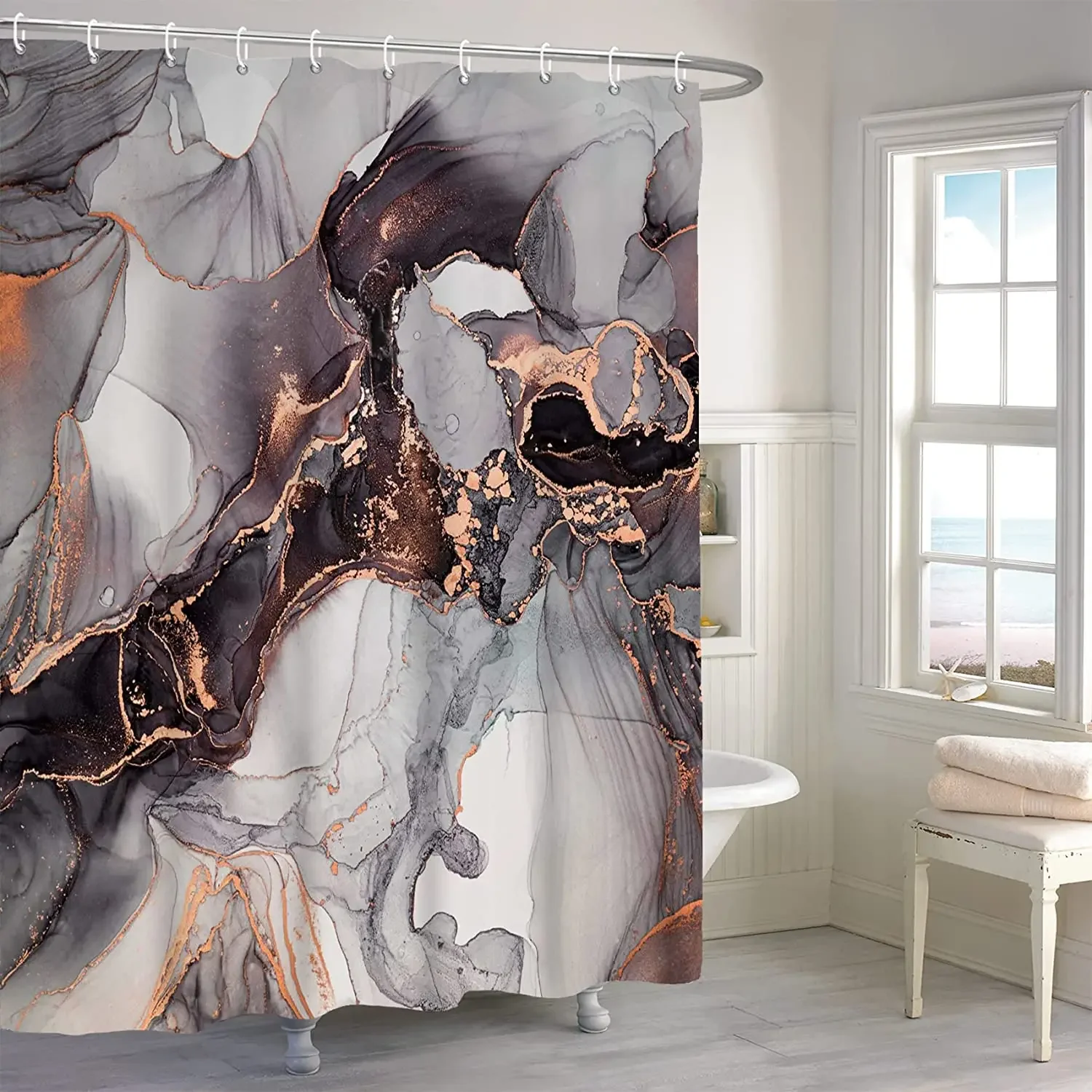 Marble Shower Curtains Luxury Watercolor Texture Mix Color Bathroom Curtain Abstract Modern Ink Art Home Bathtub Decor Set Hooks