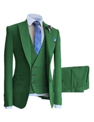 Abiti da uomo solidi Slim Fit Smart Casual abito da sposa Peak risvolto giacca smoking da sposo per affari set da 3 pezzi (Blazer + pantaloni + gilet)