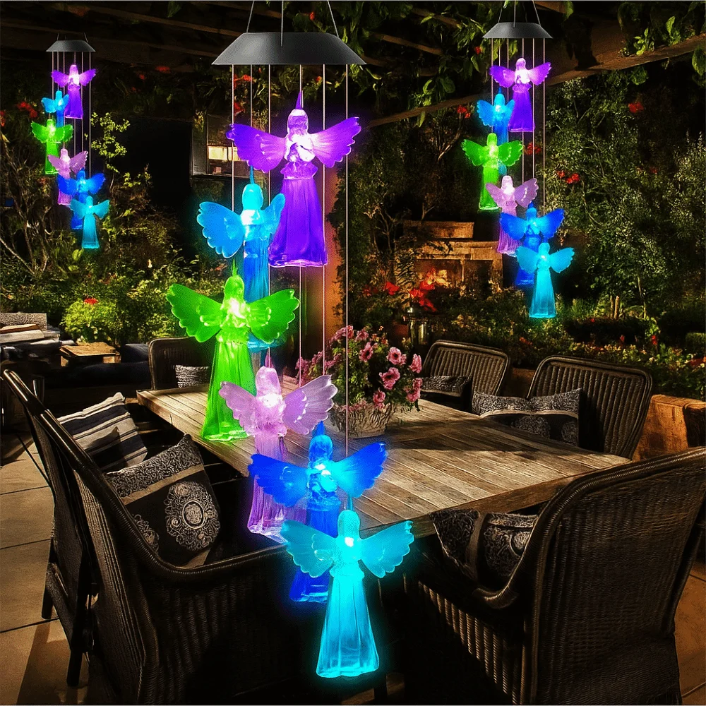 

Wall Hanging Decor Hanging Solar Angel Wind Chime Decorative ABS LED Wind Chime Colorful Wishing Bottle Light Gifts