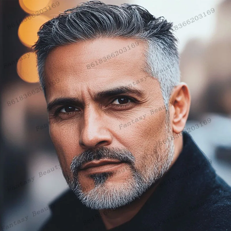 마이크로 슈퍼 씬 0.02mm 스킨 베이스 # 1B65번 # 420 브라운 회색 머리 남성 부분 가발 100% 인모 모발 보철 헤어피스