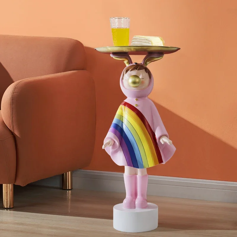 Creative Rainbow Girl Statue Storage Tray Nordic Room Decor Living Room Large Landing Ornaments Resin Figurine Home Accessories