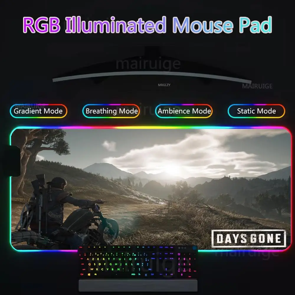 Days Gone Mouse Pad Gamer Rgb Desk Mat Back Light Led Mousepad Setup Gaming Accessories Deskmat Big Mousepad Backlight