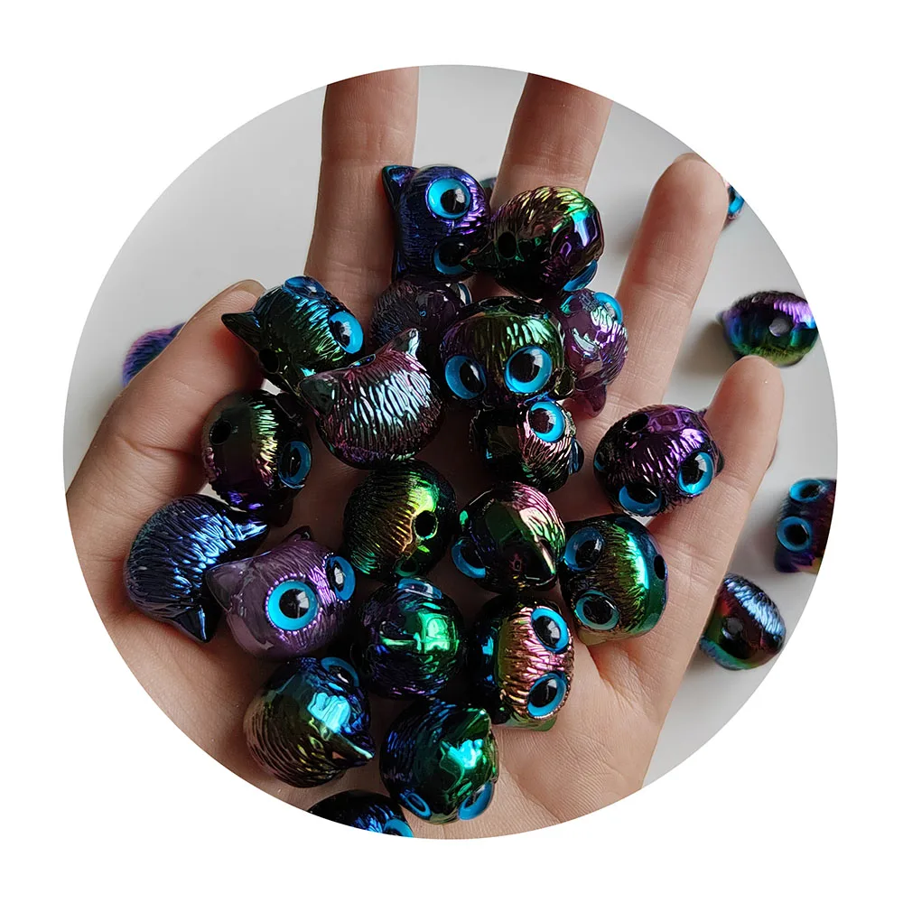 18mm Cartoon Cat Head Resin Beads Cute Blue Eye Loose Spacer Bead For Jewelry Making DIY Bracelet Accessories