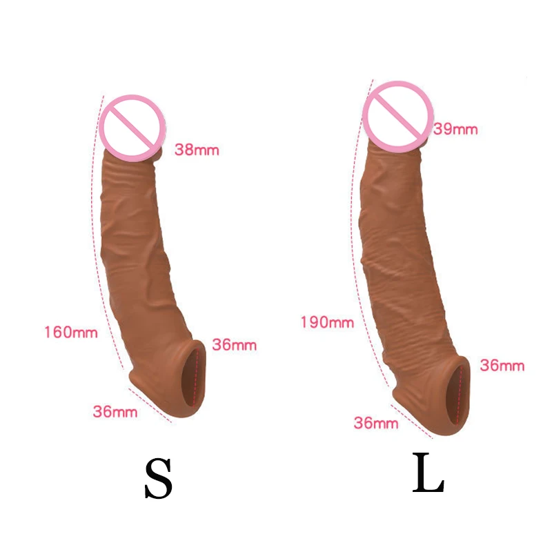 S/L Size Penis Extension Sleeve Reusable Condoms Soft Delayed Ejaculation Penis Extender Dick Sleeve Adult Sex Toys For Men