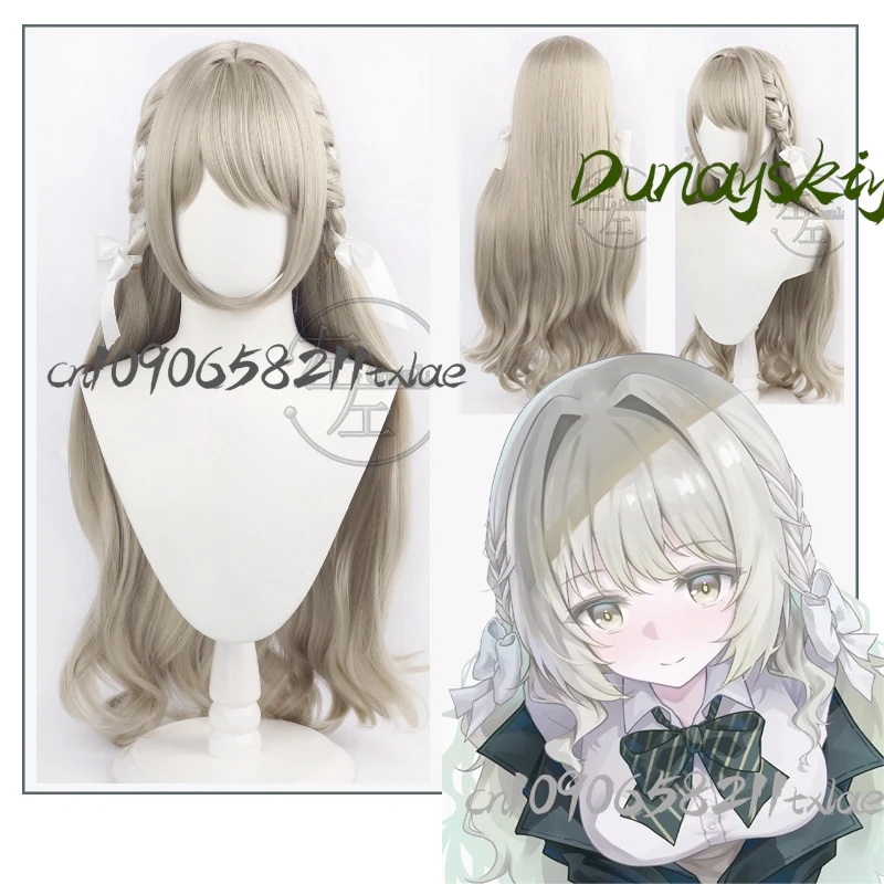 

Blue Archive New Women Girls Cosplay Wig Sakurai Miyoko Grey Green Bangs Long Curly Hair Wig Ribbon Headband Kawaii Carnival‌