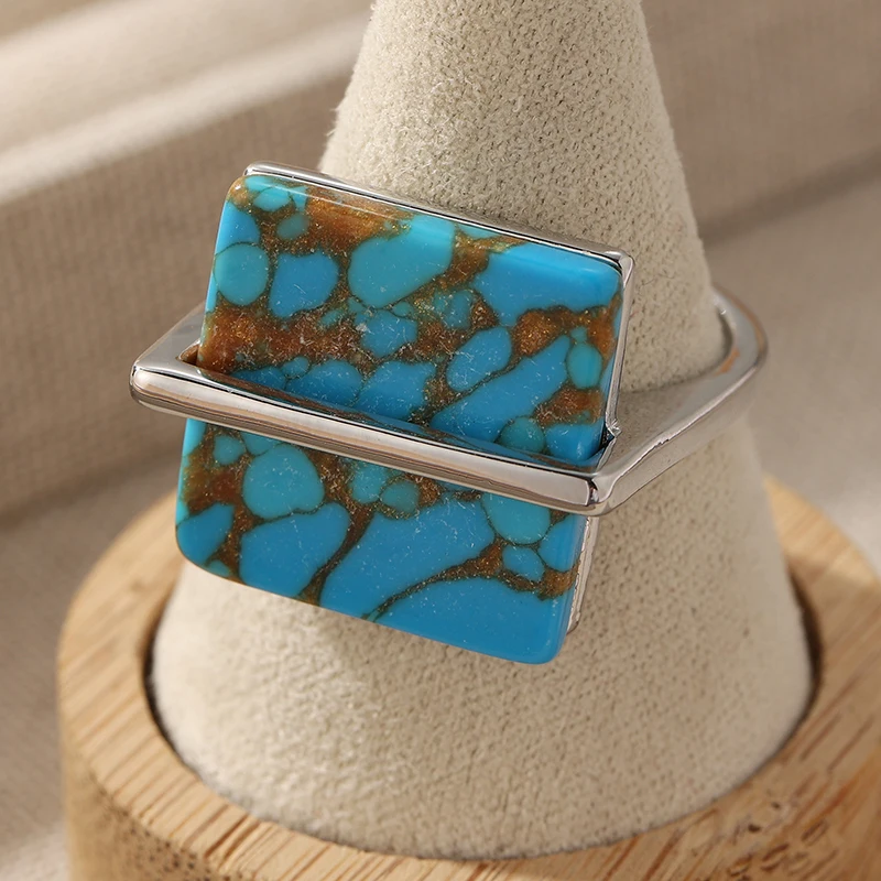 빈티지 보헤미안 스타일 합성 터키석 큐브 반지