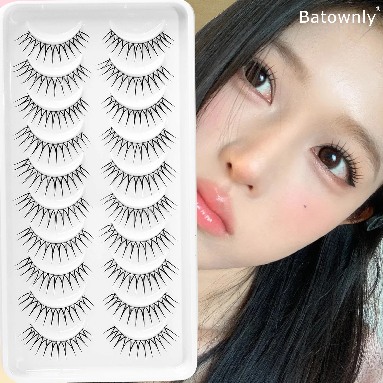 10 Pairs in a Pack, Female Idol False Eyelashes, U-Shaped Hand-Woven Lashes, Distinct Strands, Natural Makeup Look, Fluffy and Realistic False Eyelashes, Natural Simulation, Suitable for Beginners, Korean Idol Style False Eyelashes, Length 6-12mm