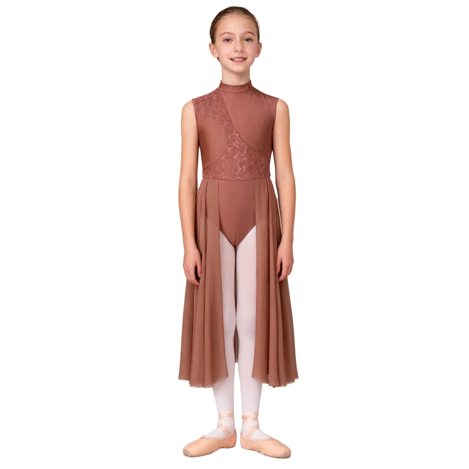 

Kids Girls Floral Lace Ballet Ballroom Lyrical Dance Dresses Cutout Back Sleeveless Leotard Waltz Stage Performance Costume