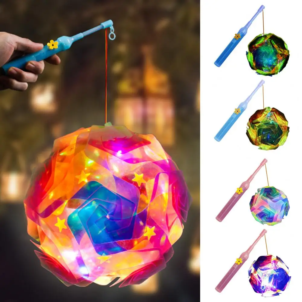 Colorful Lantern with Pole Geometric Rainbow Color Block PVC Sheet New Year Spring Festival Kids DIY Lantern Material Kit