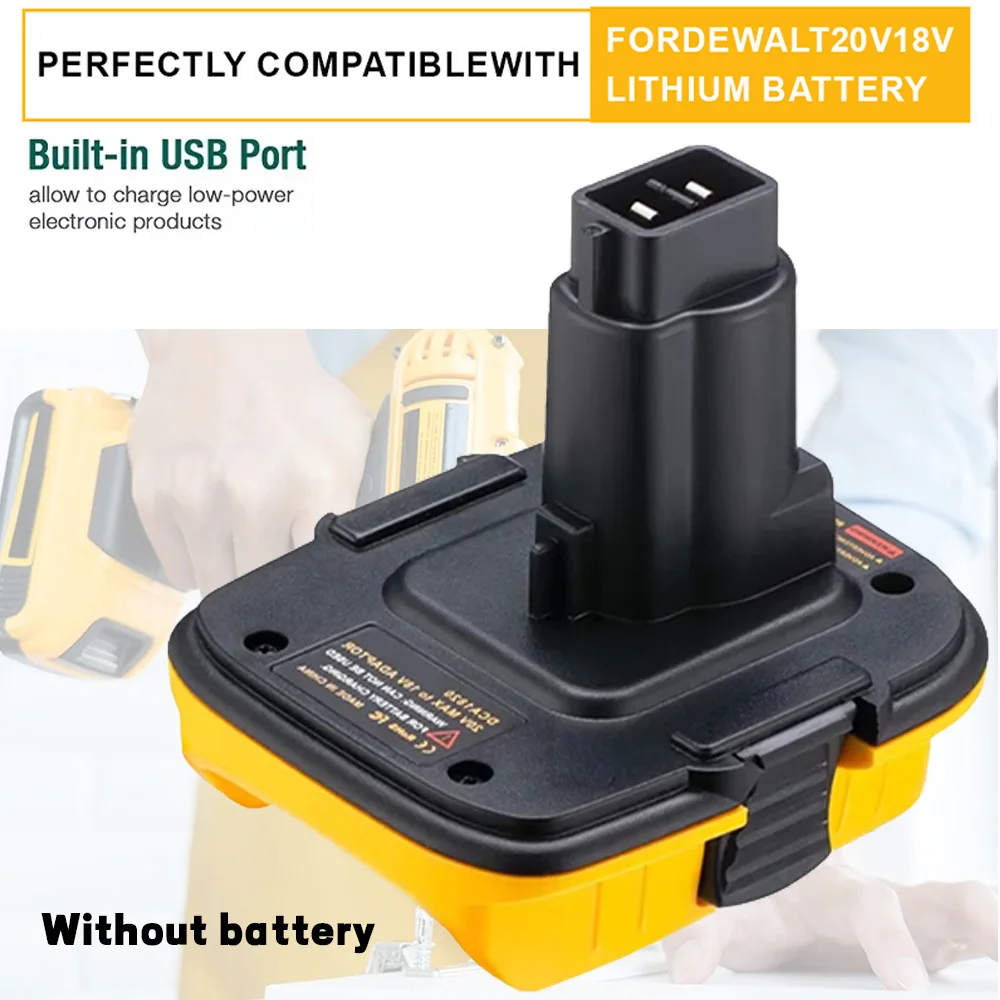 

20V to 18V Adapter for DeWalt Tools Suitable for 20v MAX XR Battery DCB200 DCB201 DCB203 with USB-A Output Port