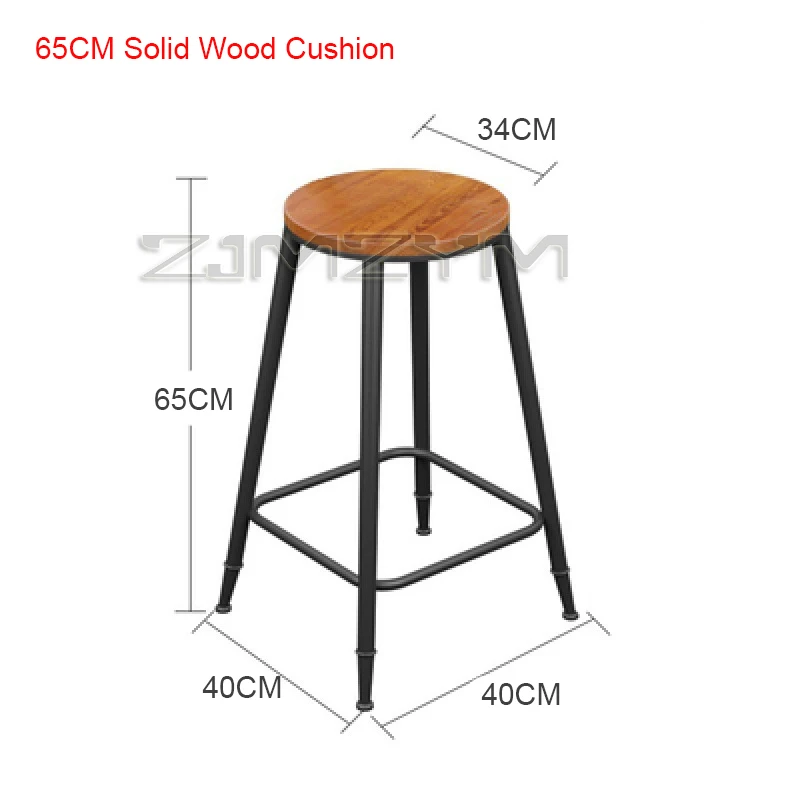 65CM Nordic Bar Chair Modern Simple Bar High Stool Back Chair Solid Wood Vintage High Stool Iron Bar Chair