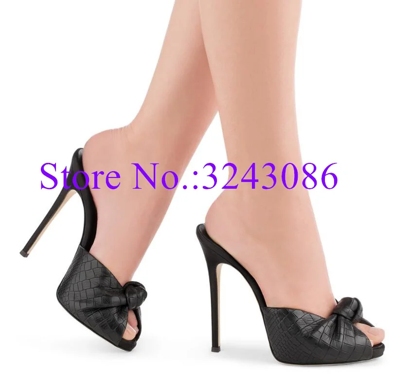 

Sexy Bowtie Lady Slippers Fashion Peep Toe Stiletto Heel Casual Shoes Woman Large Size Party High Heels Dropship