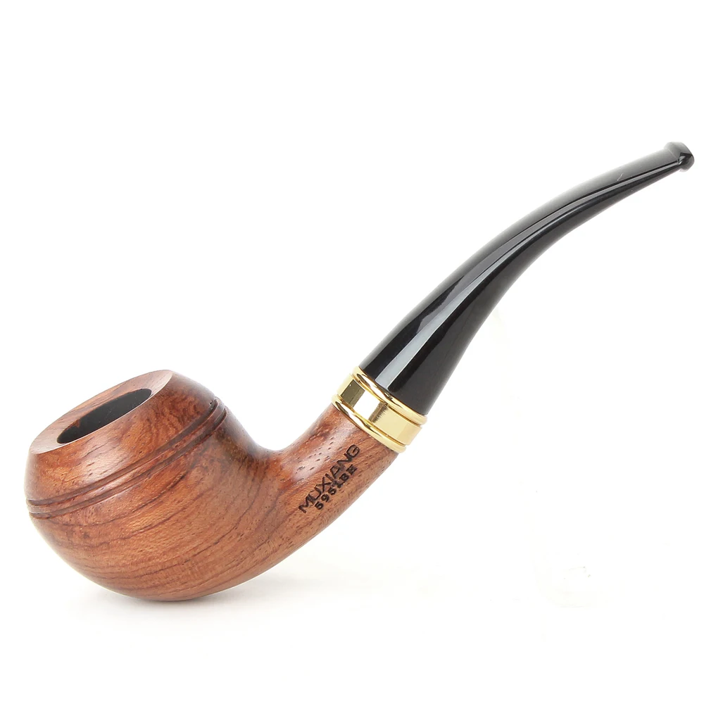 MUXIANG Sandalwood Tobacco Pipe Bulldog Pipe Acrylic Curved Handle with Decorative Ring Bowl Diameter 19mm 9mm Pipe Channel