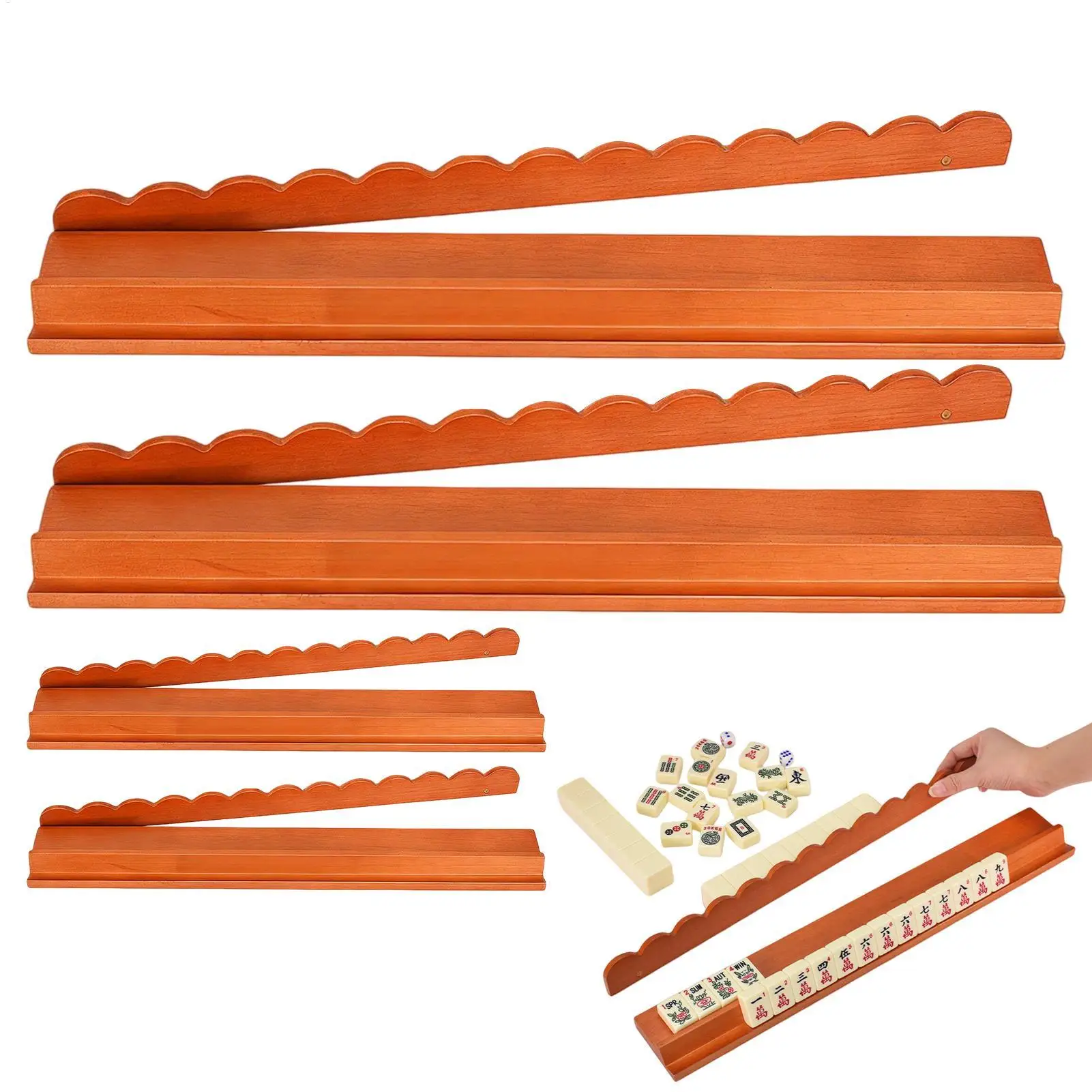 

Подставки для маджонга с толкателями, 4-секционный магнитный деревянный лоток для плиток, подставки и толкатели для маджонга для игры, Рождества, путешествий, дома, для начинающих