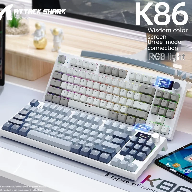 

Attack Shark K86 Keyboard Tft Screen Multifunctional Knob Three Mode Gaming Mechanical Keyboard Rgb Hot Swap Gasket Mac Pc Gamer