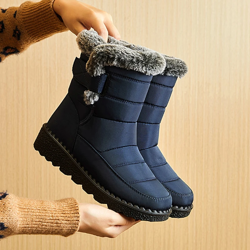 Botas de nieve de felpa para Mujer, zapatos planos con plataforma, informales, talla grande, Invierno