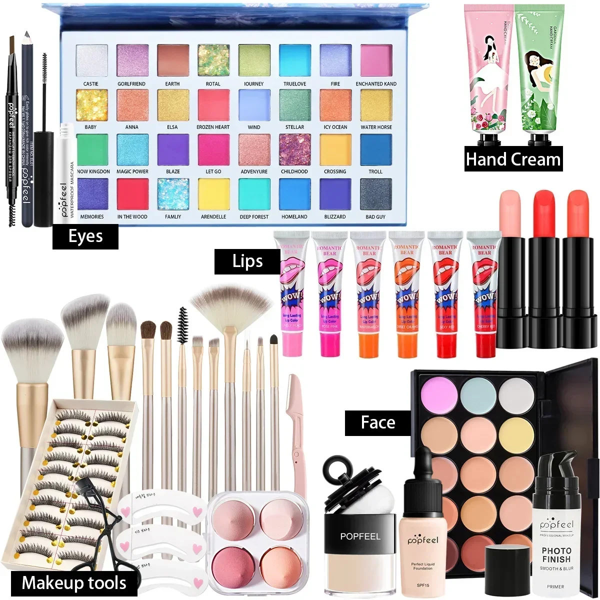 POPFEEL All-in-One Makeup Kit Gift Set with Eyeshadow Palette Foundation Lip Gloss Blush Brushes Eyeliner and More Beauty Gifts