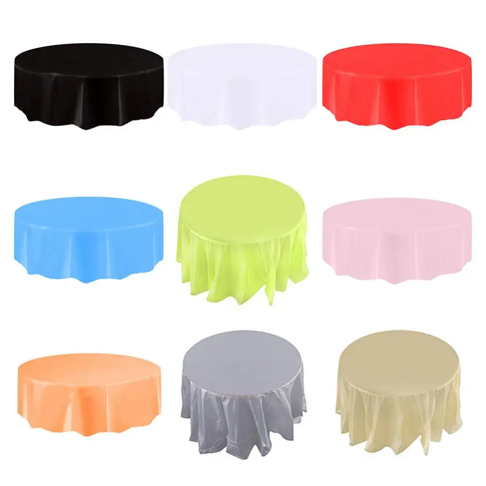 Plastic Waterproof Disposable Table Cloth Large Solid color Wedding Party Circular Table Cloth Cover New