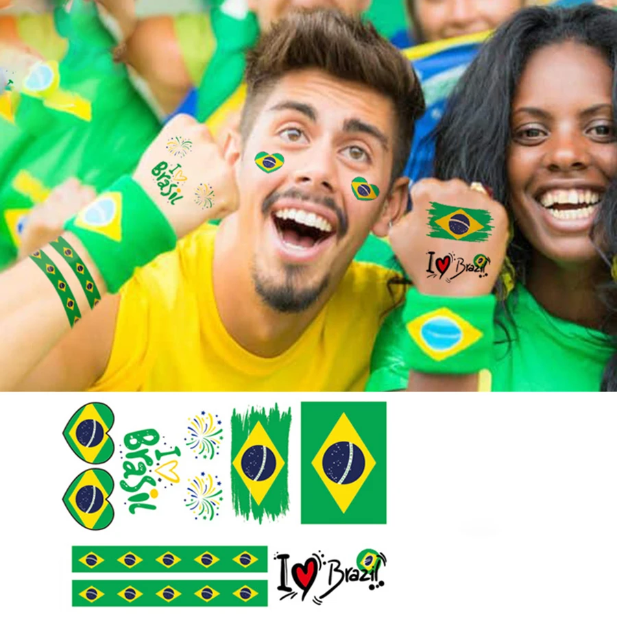 Brazil Flag 6 Designs Football Super Bowl Carnival Tattoo Stickers Sports Game Party Temporary Tattoos for Men and Women Face Stickers