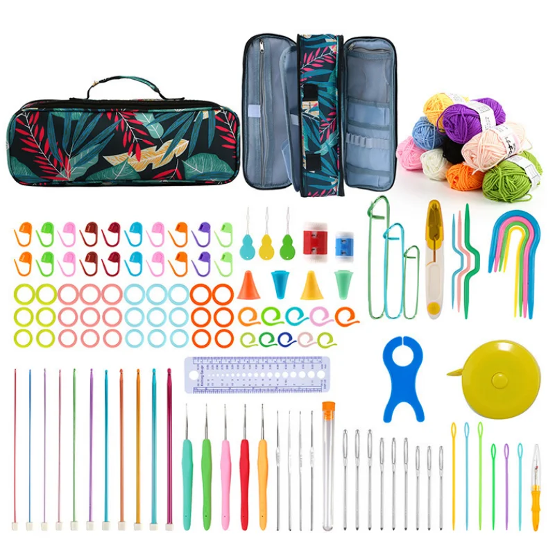1Set Portable Crochet Knitting Set DIY Beginner Crochet Hook Kit With Storage Bag Material Pack and Storage Tools