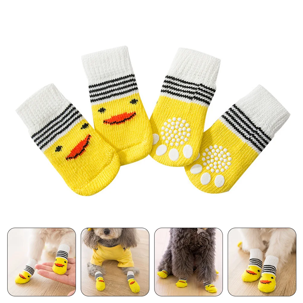 

4Pcs Warm Pet Socks Cute Dog Foot Protectors Anti-Slip Sole for Traction Soft Elastic Cuff Does Not Fall Off Ideal for Puppies