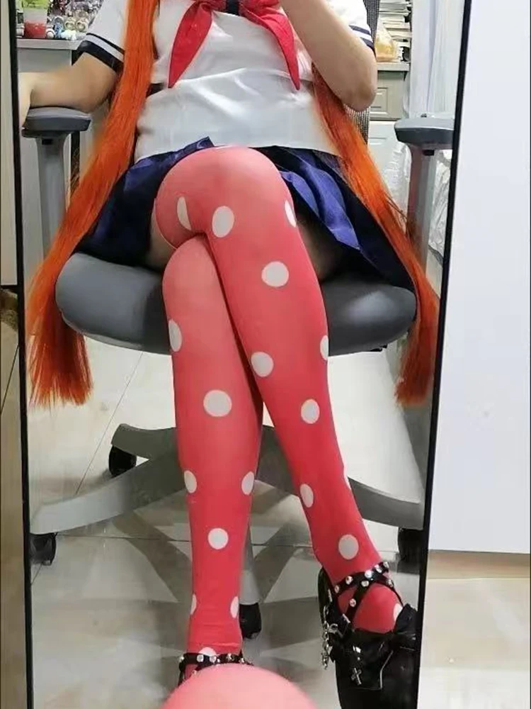 Jeu Osana Najimi Cosplay chaussettes rouges accessoire femmes sur les chaussettes au genou belles bas de noël accessoires d'halloween chaussettes à pois