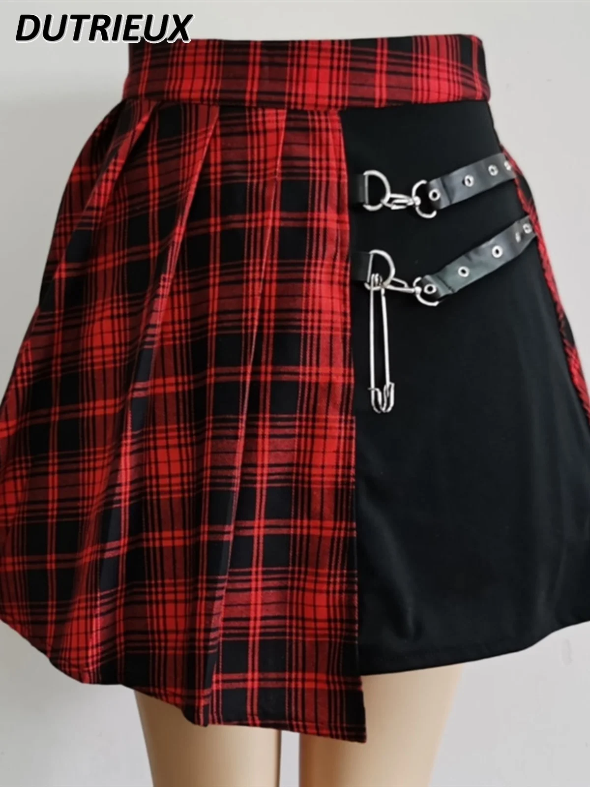 

Japanese High Waist Plaid Stitching Short Skirt Pantskirt Punk JK Spring and Autumn Gothic Y2k Sweet Cute Girl Pleated Skirts