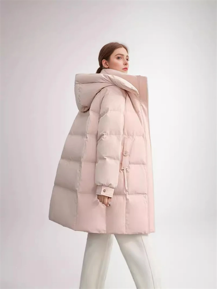 2024 Winter New Women\'s Padded Jackets The Midi Length Is Loose Stylish Solid Color Hood Warm And Comfortable Jacket