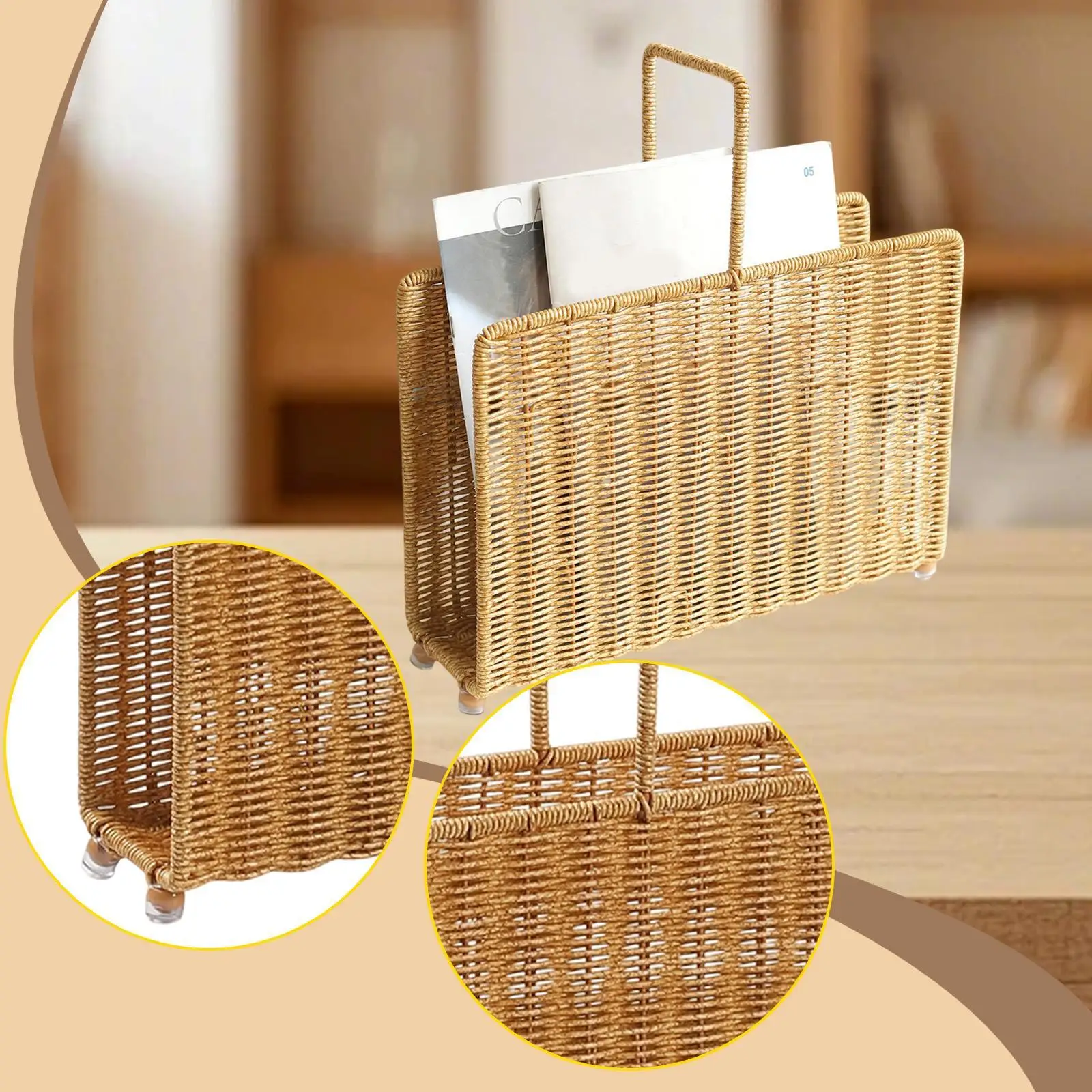 Magazine Rack Display Stand,Newspapers Holder,Books Storage Woven Basket for Coffee Shop
