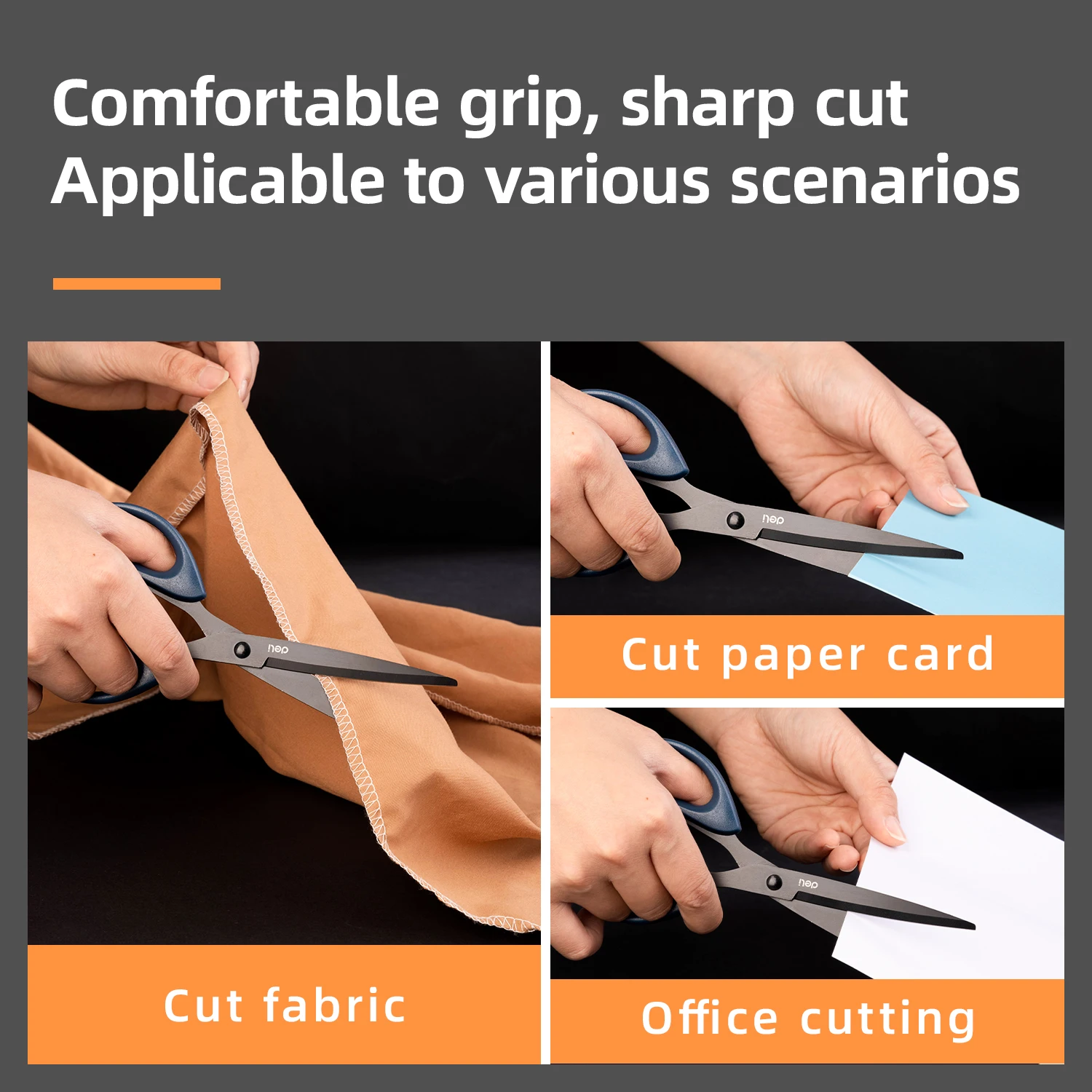 مقص مكتب احترافي من DELI مقاس 180 مم مقص عالي التحمل مع شفرة سوداء حادة من الفولاذ المقاوم للصدأ أداة قطع للحرف الورقية #5