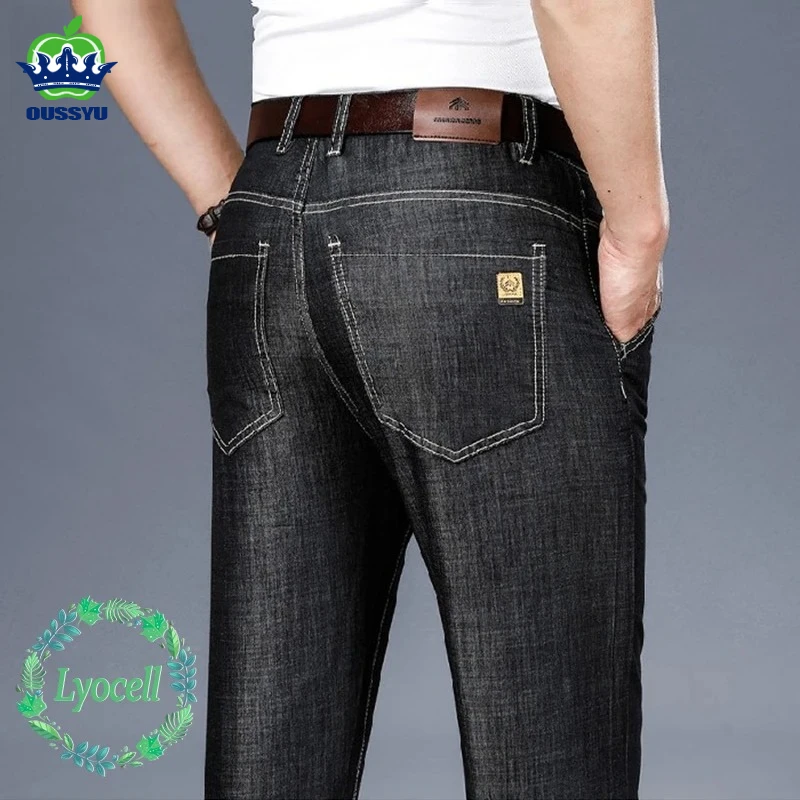 

Brand Clothing Summer Lyocell Fabric Men's Jeans Baggy Straight Classic Business Denim Pants Work Trousers Man Father's Day Gift