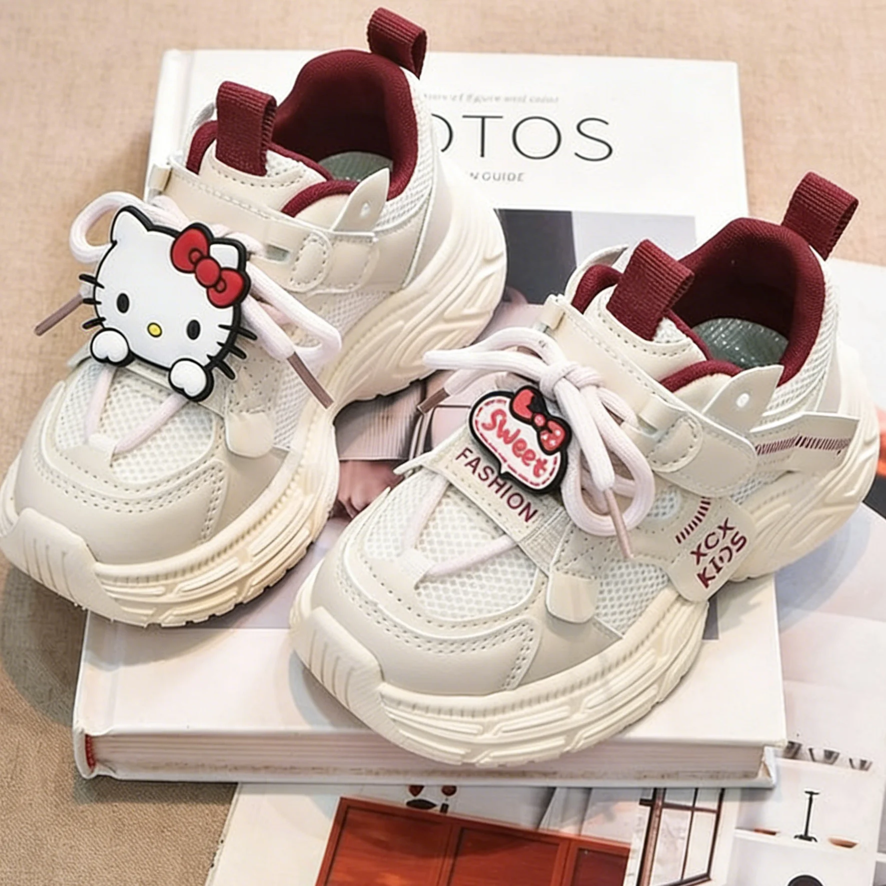 

Kids'Casual Shoes ​Sneakers PU Leather Cartoon Hello Kitty Bow Spring Shoes For Girls Anti-slip Breathable White Red Size 26-36