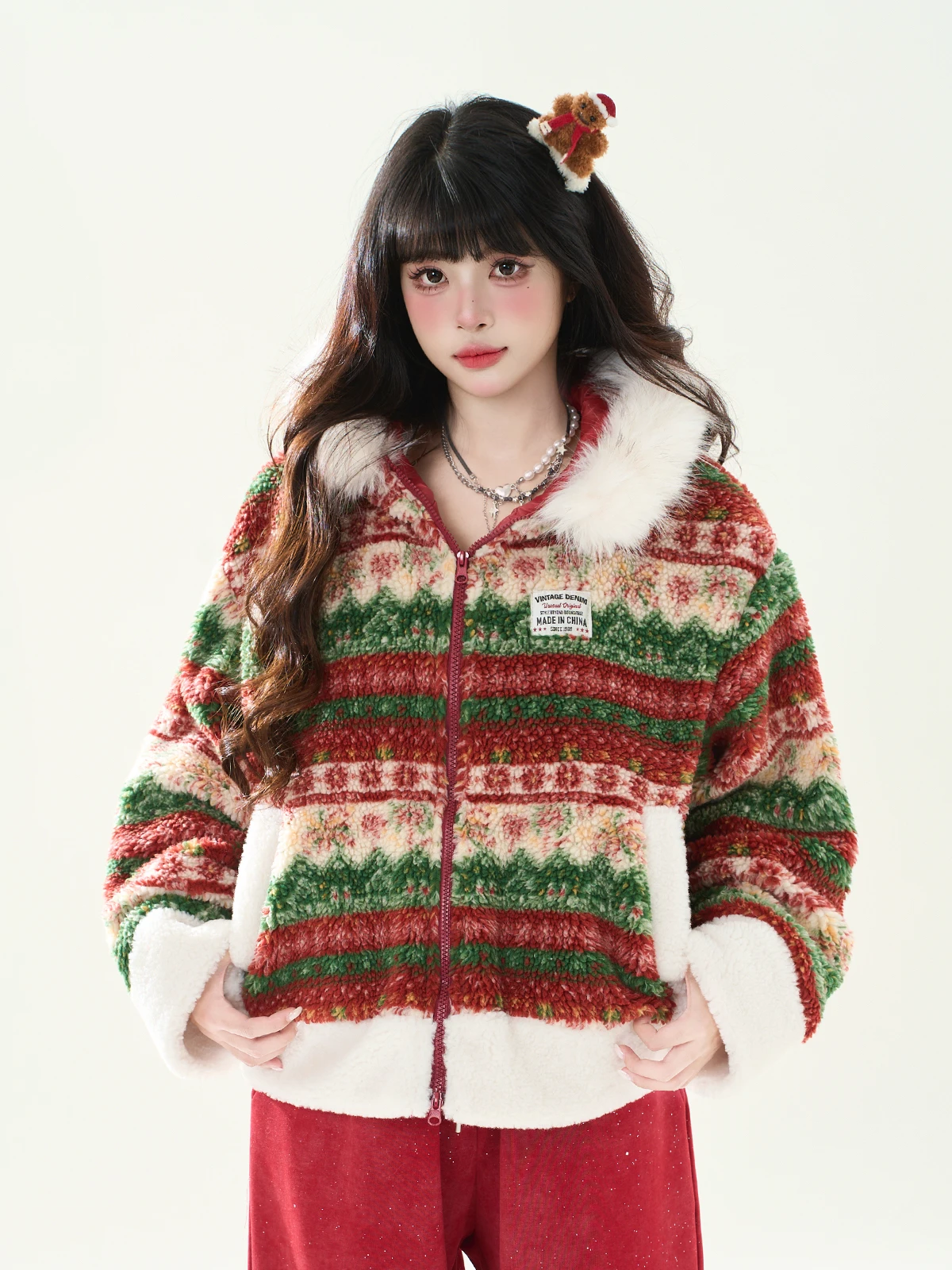 

ENJOG Cisas Theme ort Lamb Fur Collar Loose Fit Cotton Jaet Women's Autumn Winter New Sle Versatile Casual Coat