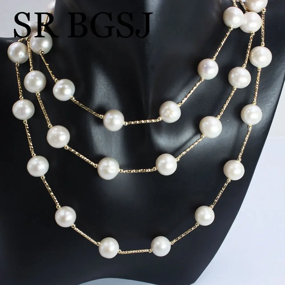 11-12mm White Genuine Natural Freshwater Pearl Long Sweater Chains Necklace for Women Fashion Jewelry Gift 48" image 2
