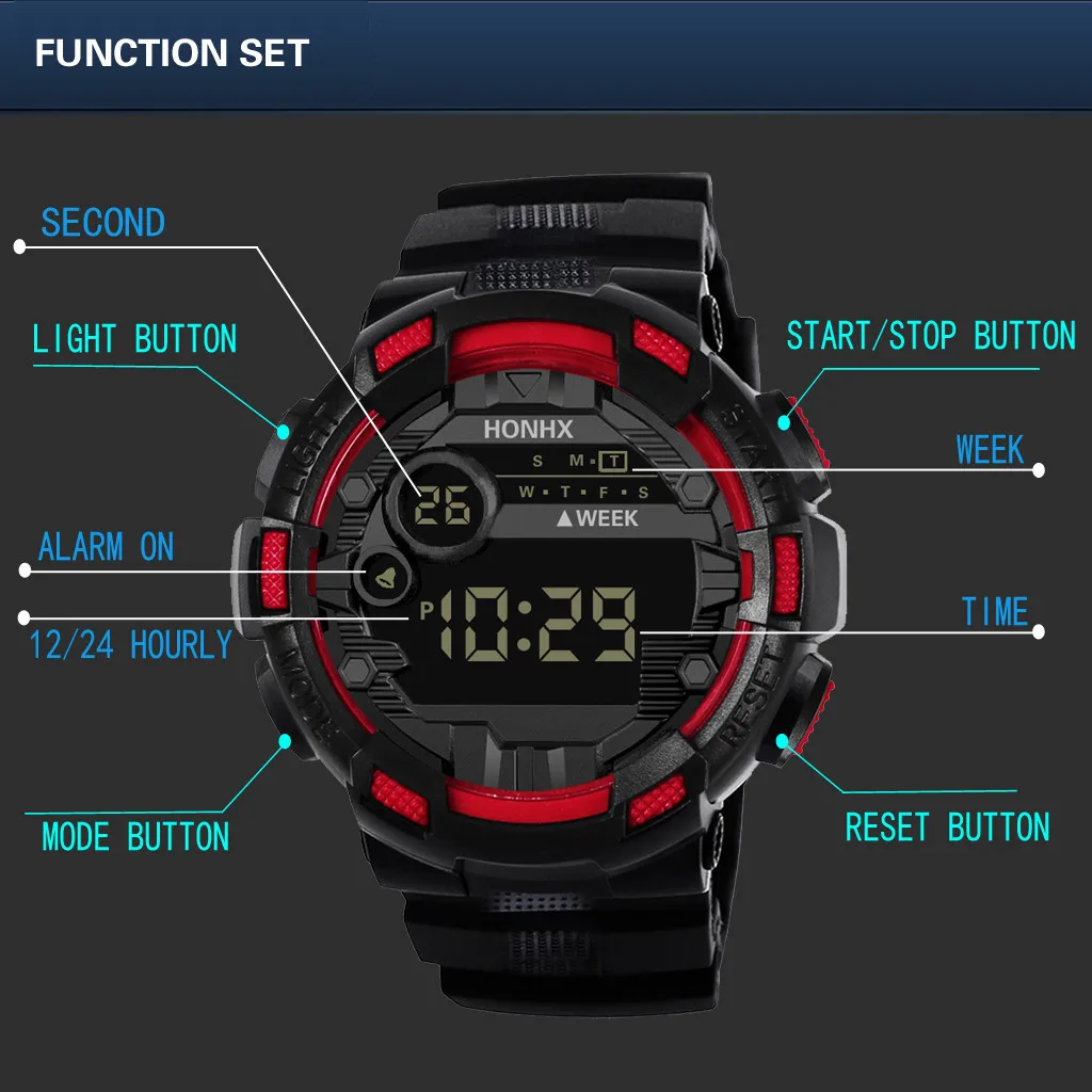 Multifunction Digital Watch Man Sport Electronic Waterproof Black Hand Clock Boy Casual Shockproof LED Fashion Wristwatch Male