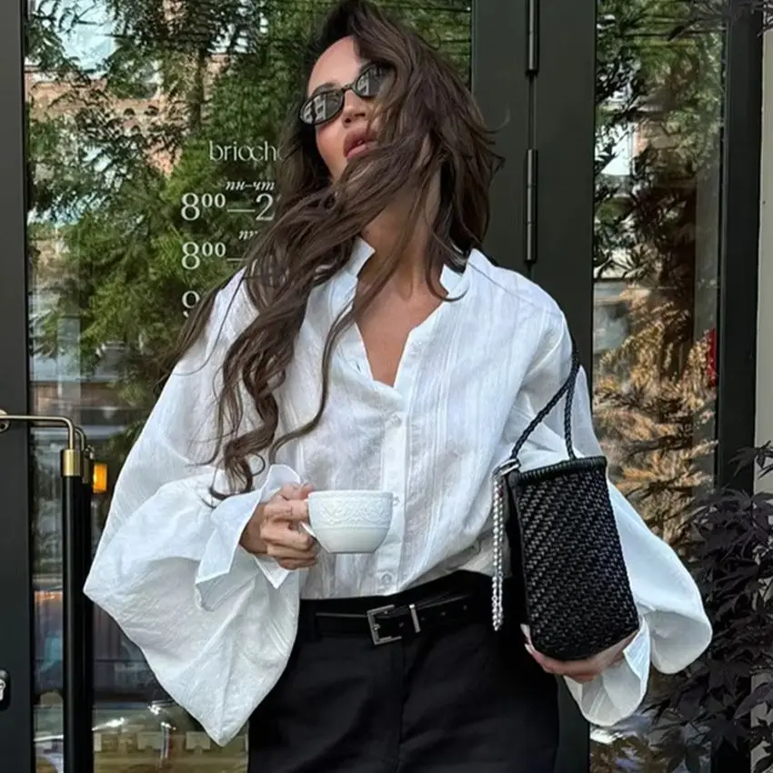 

Fashion Women's Sheer Blouse Top Lantern Sleeve Striped Elegant Comfort Button Lightweight Shirt Top Chic Casual Summer Outfit
