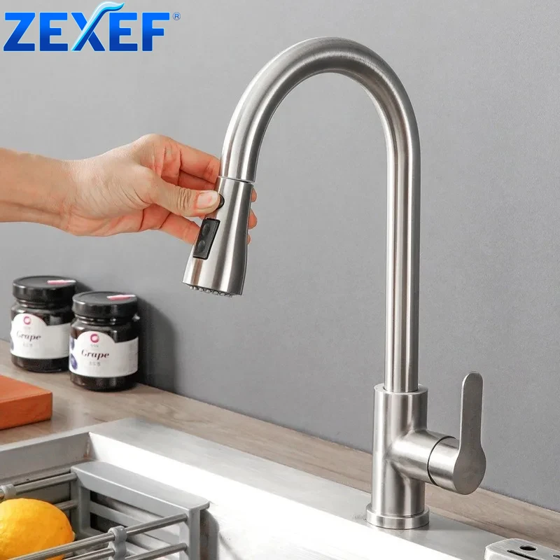 

ZEXEF Kitchen Faucet Stainless Steel Brushed Faucet Kitchen Sink Faucet Pull-out Kitchen Water Faucet Single Hole Faucet