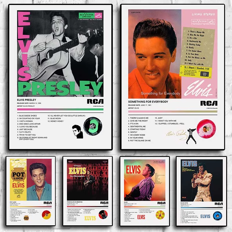 Póster de Elvis de cantante Rock Pop Legend de los años 80, conjunto de álbum de música estética, rapero Presley, guitarra, baile, lienzo impreso, arte de pared, decoración de habitación