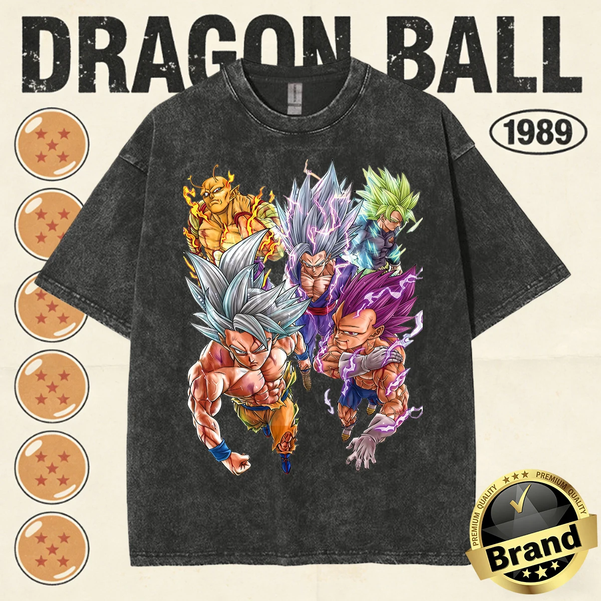 

2026 New Summer Dragon Ball Men's Vintage T-Shirt 100% Cotton Washed Retro Tops Print Heavyweight Oversized Family Matching Tee