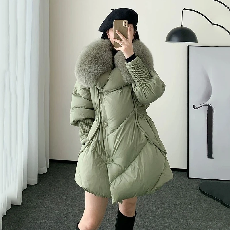 Winter New Thick Warm Down Jackets Clothing Loose Single Breasted Coat for Women White Duck Down Down Jacket Fur Collar Parkas